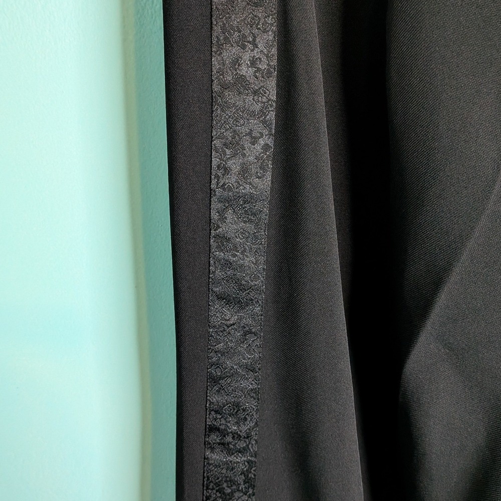 Black Wide Leg Trousers with Jacquard‎ Side Stripe and Frog Button Slits - Picture 3 of 7